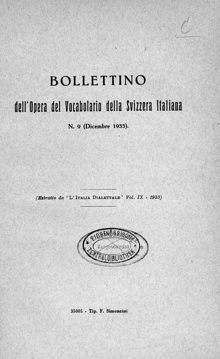 E Periodica Bollettino Dell Opera Del Vocabolario Della Svizzera Italiana 1925 1933