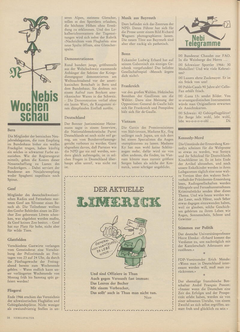 E Periodica Nebis Wochenschau Der Aktuelle Limerick Nebi Telegramme Kennedy Mord Stimmen Zur Politik